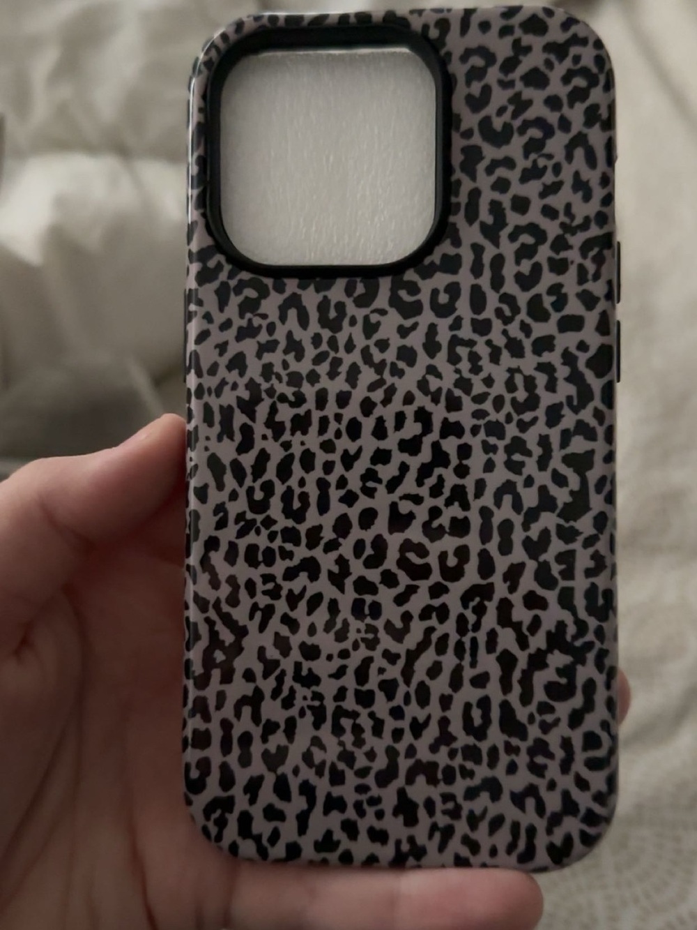 Leopard Print Phone Case - Black on Light Gray